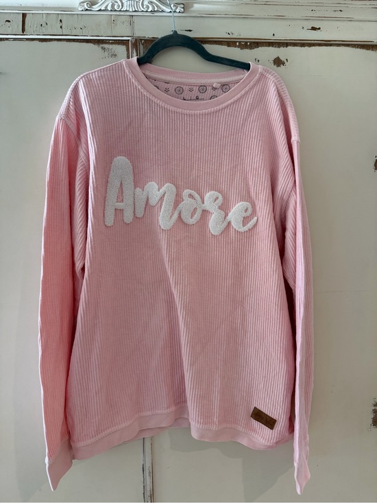Sweaters - Amore Pink Womens Ribbed Sweatshirt Sweater